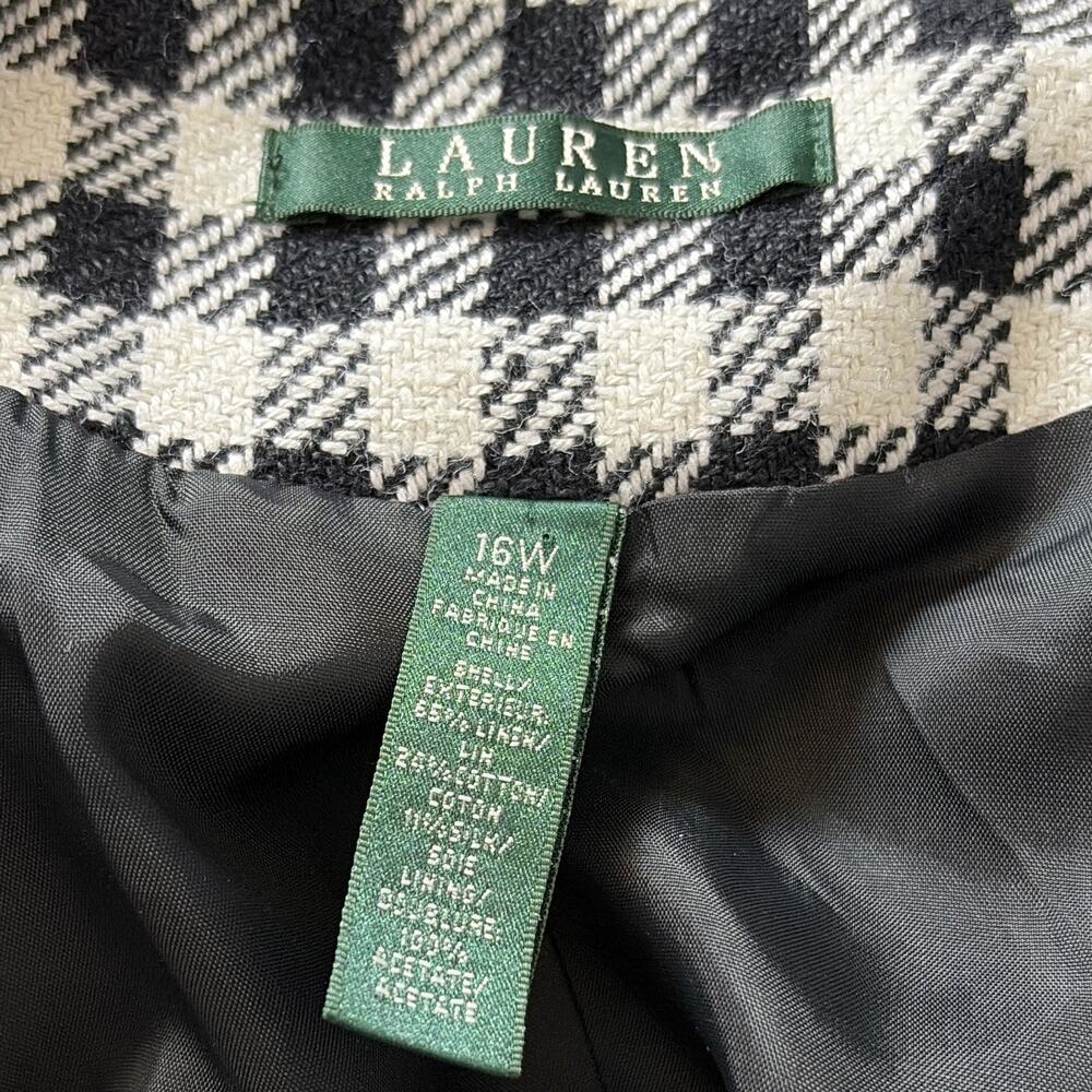 Lauren Ralph Lauren Black White Check Moto Zip Jacket Lined Pockets 16W Plus - Picture 6 of 9
